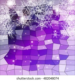 Falling snowflakes on a blue and purple background with polygonal elements. vector illustration. graphic arts and design. a series of images for the new year and Christmas
