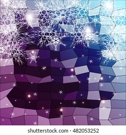 Falling snowflakes on a blue and purple background with polygonal elements. vector illustration. graphic arts and design. a series of images for the new year and Christmas