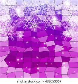 Falling snowflakes on a blue and purple background with polygonal elements. vector illustration. graphic arts and design. a series of images for the new year and Christmas