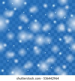 Falling snowflakes on blue seamless transparent background. Illustration in vector format