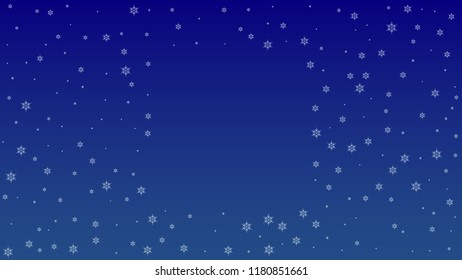 Falling Snowflakes on Christmas Background.  Element of Design with Snow for a Postcard, Invitation Card, Banner, Flyer.  Vector Falling Snowflakes on a Blue Winter Background
