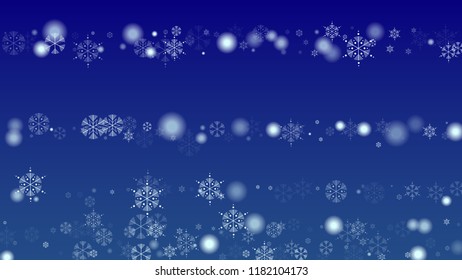 Falling Snowflakes on Christmas Background.  Element of Design with Snow for a Postcard, Invitation Card, Banner, Flyer.  Vector Falling Snowflakes on a Blue Winter Background
