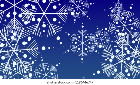 Falling Snowflakes on Christmas Background.  Element of Design with Snow for a Postcard, Invitation Card, Banner, Flyer.  Vector Falling Snowflakes on a Blue Winter Background
