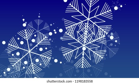 Falling Snowflakes on Christmas Background.  Element of Design with Snow for a Postcard, Invitation Card, Banner, Flyer.  Vector Falling Snowflakes on a Blue Winter Background
