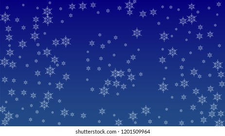 Falling Snowflakes on Christmas Background.  Element of Design with Snow for a Postcard, Invitation Card, Banner, Flyer.  Vector Falling Snowflakes on a Blue Winter Background

