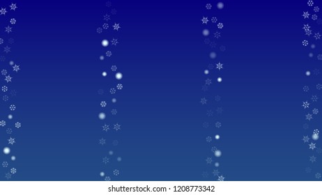 Falling Snowflakes on Christmas Background.  Element of Design with Snow for a Postcard, Invitation Card, Banner, Flyer.  Vector Falling Snowflakes on a Blue Winter Background
