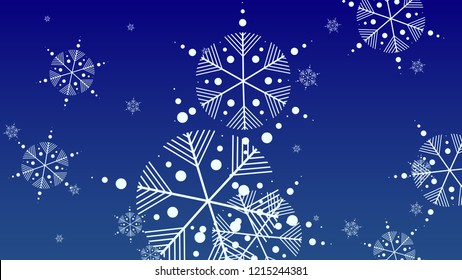 Falling Snowflakes on Christmas Background.  Element of Design with Snow for a Postcard, Invitation Card, Banner, Flyer.  Vector Falling Snowflakes on a Blue Winter Background
