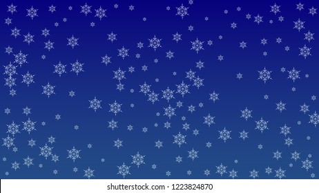 Falling Snowflakes on Christmas Background.  Element of Design with Snow for a Postcard, Invitation Card, Banner, Flyer.  Vector Falling Snowflakes on a Blue Winter Background
