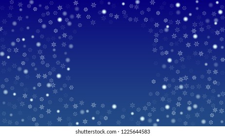 Falling Snowflakes on Christmas Background.  Element of Design with Snow for a Postcard, Invitation Card, Banner, Flyer.  Vector Falling Snowflakes on a Blue Winter Background
