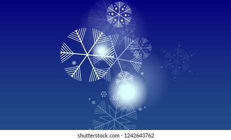 Falling Snowflakes on Christmas Background.  Element of Design with Snow for a Postcard, Invitation Card, Banner, Flyer.  Vector Falling Snowflakes on a Blue Winter Background
