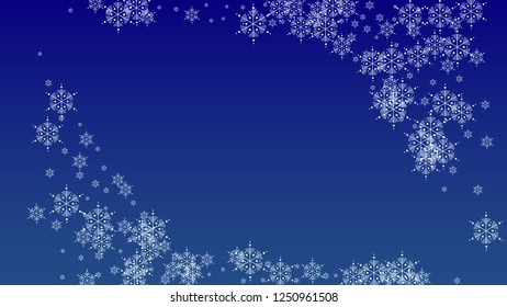 Falling Snowflakes on Christmas Background.  Element of Design with Snow for a Postcard, Invitation Card, Banner, Flyer.  Vector Falling Snowflakes on a Blue Winter Background
