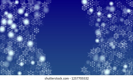 Falling Snowflakes on Christmas Background.  Element of Design with Snow for a Postcard, Invitation Card, Banner, Flyer.  Vector Falling Snowflakes on a Blue Winter Background
