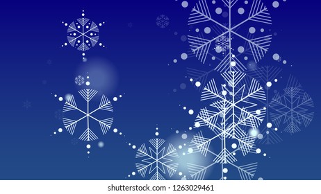 Falling Snowflakes on Christmas Background.  Element of Design with Snow for a Postcard, Invitation Card, Banner, Flyer.  Vector Falling Snowflakes on a Blue Winter Background
