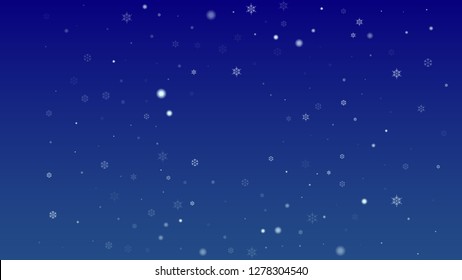 Falling Snowflakes on Christmas Background.  Element of Design with Snow for a Postcard, Invitation Card, Banner, Flyer.  Vector Falling Snowflakes on a Blue Winter Background
