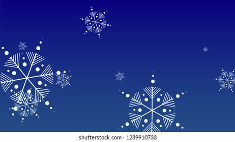 Falling Snowflakes on Christmas Background.  Element of Design with Snow for a Postcard, Invitation Card, Banner, Flyer.  Vector Falling Snowflakes on a Blue Winter Background
