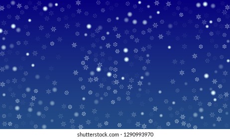 Falling Snowflakes on Christmas Background.  Element of Design with Snow for a Postcard, Invitation Card, Banner, Flyer.  Vector Falling Snowflakes on a Blue Winter Background
