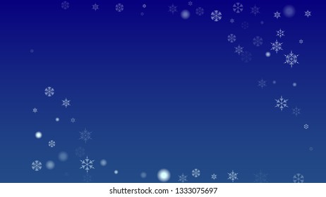 Falling Snowflakes on Christmas Background.  Element of Design with Snow for a Postcard, Invitation Card, Banner, Flyer.  Vector Falling Snowflakes on a Blue Winter Background
