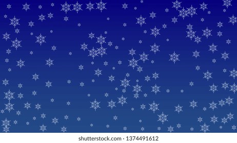 Falling Snowflakes on Christmas Background.  Element of Design with Snow for a Postcard, Invitation Card, Banner, Flyer.  Vector Falling Snowflakes on a Blue Winter Background
