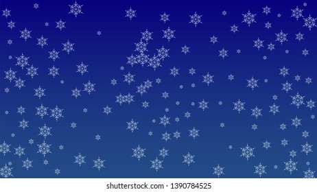 Falling Snowflakes on Christmas Background.  Element of Design with Snow for a Postcard, Invitation Card, Banner, Flyer.  Vector Falling Snowflakes on a Blue Winter Background
