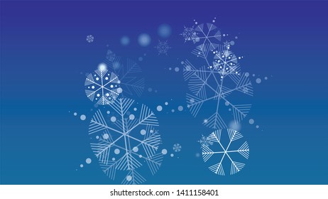 Falling Snowflakes on Christmas Background.  Element of Design with Snow for a Postcard, Invitation Card, Banner, Flyer.  Vector Falling Snowflakes on a Blue Winter Background

