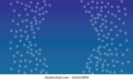Falling Snowflakes on Christmas Background.  Element of Design with Snow for a Postcard, Invitation Card, Banner, Flyer.  Vector Falling Snowflakes on a Blue Winter Background
