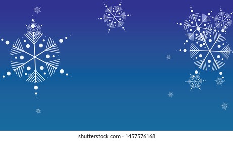 Falling Snowflakes on Christmas Background.  Element of Design with Snow for a Postcard, Invitation Card, Banner, Flyer.  Vector Falling Snowflakes on a Blue Winter Background
