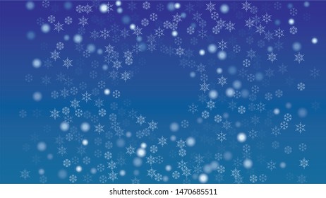 Falling Snowflakes on Christmas Background.  Element of Design with Snow for a Postcard, Invitation Card, Banner, Flyer.  Vector Falling Snowflakes on a Blue Winter Background
