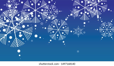 Falling Snowflakes on Christmas Background.  Element of Design with Snow for a Postcard, Invitation Card, Banner, Flyer.  Vector Falling Snowflakes on a Blue Winter Background
