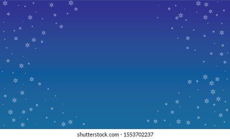 Falling Snowflakes on Christmas Background.  Element of Design with Snow for a Postcard, Invitation Card, Banner, Flyer.  Vector Falling Snowflakes on a Blue Winter Background
