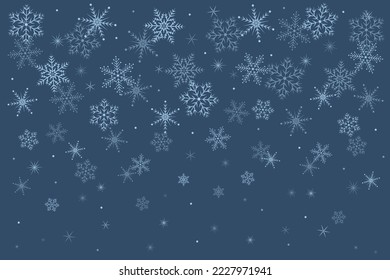 Falling snowflakes on a dark blue background. Vector illustration.