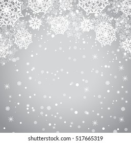 Falling snowflakes on gray background. Vector illustration.