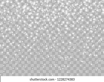 Falling snowflakes on isolated background. Overlay design element. Christmas decorations. Vector illustration.