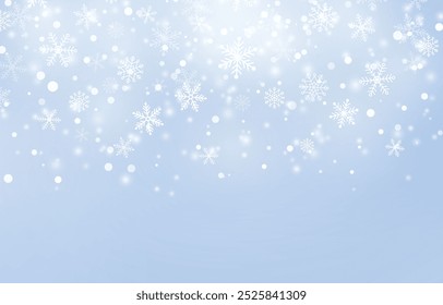 Falling snowflakes on a light blue background with a soft, blurred effect, creating a wintery and magical scene.