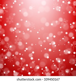 Falling snowflakes on red background