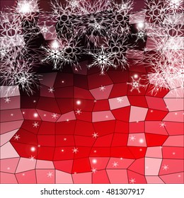 Falling snowflakes on a red background with polygonal elements. vector illustration. graphic arts and design. a series of images for the new year and Christmas