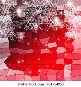 Falling snowflakes on a red background with polygonal elements. vector illustration. graphic arts and design. a series of images for the new year and Christmas