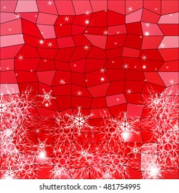 Falling snowflakes on a red background with polygonal elements. vector illustration. graphic arts and design. a series of images for the new year and Christmas