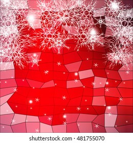 Falling snowflakes on a red background with polygonal elements. vector illustration. graphic arts and design. a series of images for the new year and Christmas