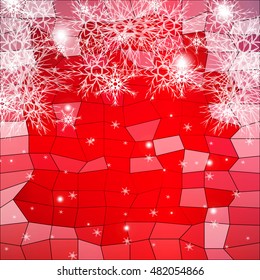 Falling snowflakes on a red background with polygonal elements. vector illustration. graphic arts and design. a series of images for the new year and Christmas