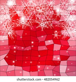 Falling snowflakes on a red background with polygonal elements. vector illustration. graphic arts and design. a series of images for the new year and Christmas