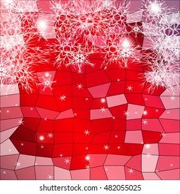 Falling snowflakes on a red background with polygonal elements. vector illustration. graphic arts and design. a series of images for the new year and Christmas