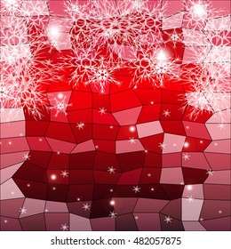 Falling snowflakes on a red background with polygonal elements. vector illustration. graphic arts and design. a series of images for the new year and Christmas
