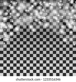 Falling snowflakes on transparent background. Christmas snowfall simple design. Vector illustration.