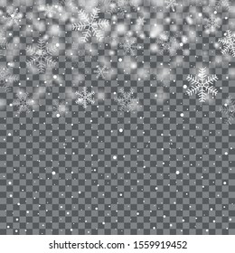 Falling snowflakes or snowflakes on transparent background. Vector illustration