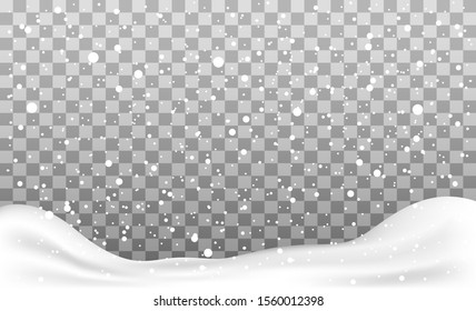 Falling snowflakes or snowflakes on transparent background. Vector illustration