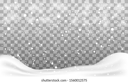 Falling snowflakes or snowflakes on transparent background. Vector illustration