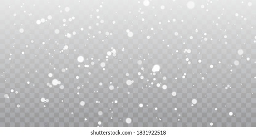 Caer copos de nieve sobre fondo transparente. Nieve de Navidad. Ilustración vectorial.
