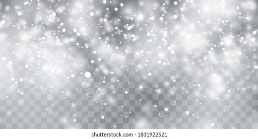 Fallende Schneeflocken auf transparentem Hintergrund. Weihnachtsschnee. Vektorgrafik.