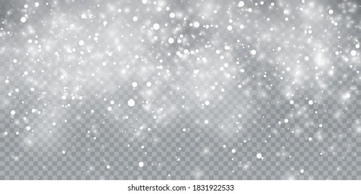 Caer copos de nieve sobre fondo transparente. Nieve de Navidad. Ilustración vectorial.