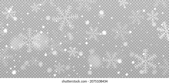 Falling snowflakes on transparent background. Vector illustration